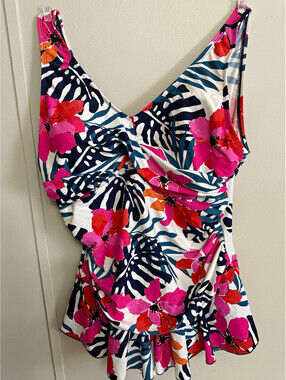 Alisha Levine Floral Print One Piece Swimsuit with Peplum Skirt